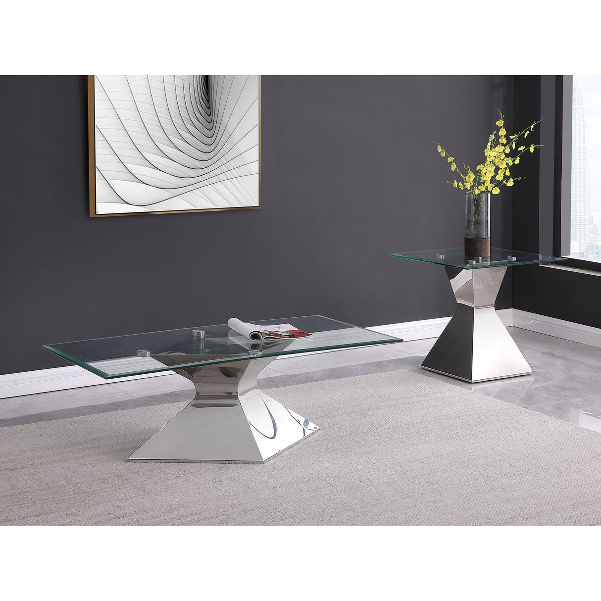  Coaster Furniture Jenny 710207 Glass Top Stainless Steel Side End Table - Chrome IMAGE 5