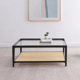  Coaster Furniture Amherst 710658 Glass Top Metal with Cane Shelf Coffee Table - Black IMAGE 2