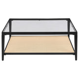  Coaster Furniture Amherst 710658 Glass Top Metal with Cane Shelf Coffee Table - Black IMAGE 3