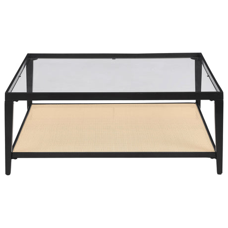  Coaster Furniture Amherst 710658 Glass Top Metal with Cane Shelf Coffee Table - Black IMAGE 3