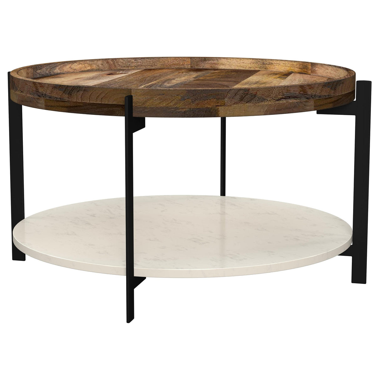  Coaster Furniture Adhvik 721888 Round Wood Top Marble Shelf Coffee Table - Natural IMAGE 1
