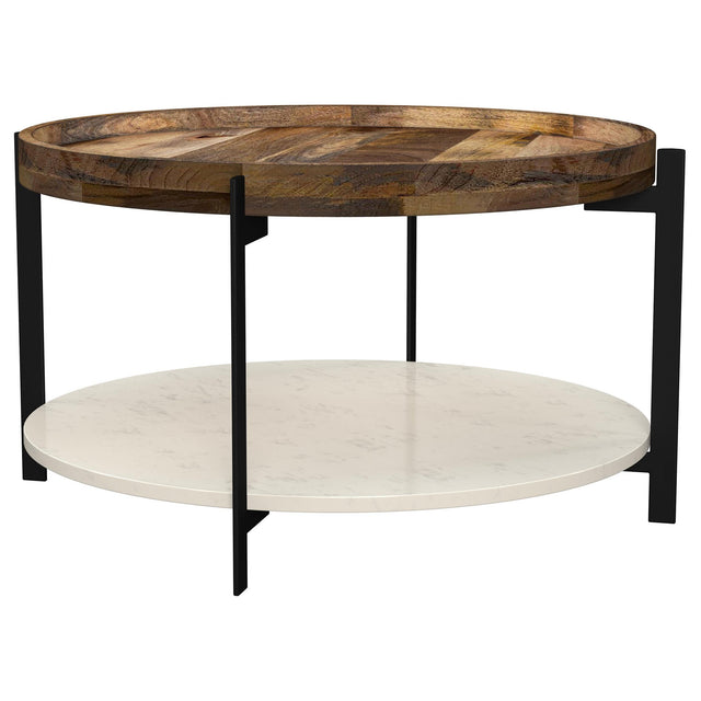  Coaster Furniture Adhvik 721888 Round Wood Top Marble Shelf Coffee Table - Natural IMAGE 1
