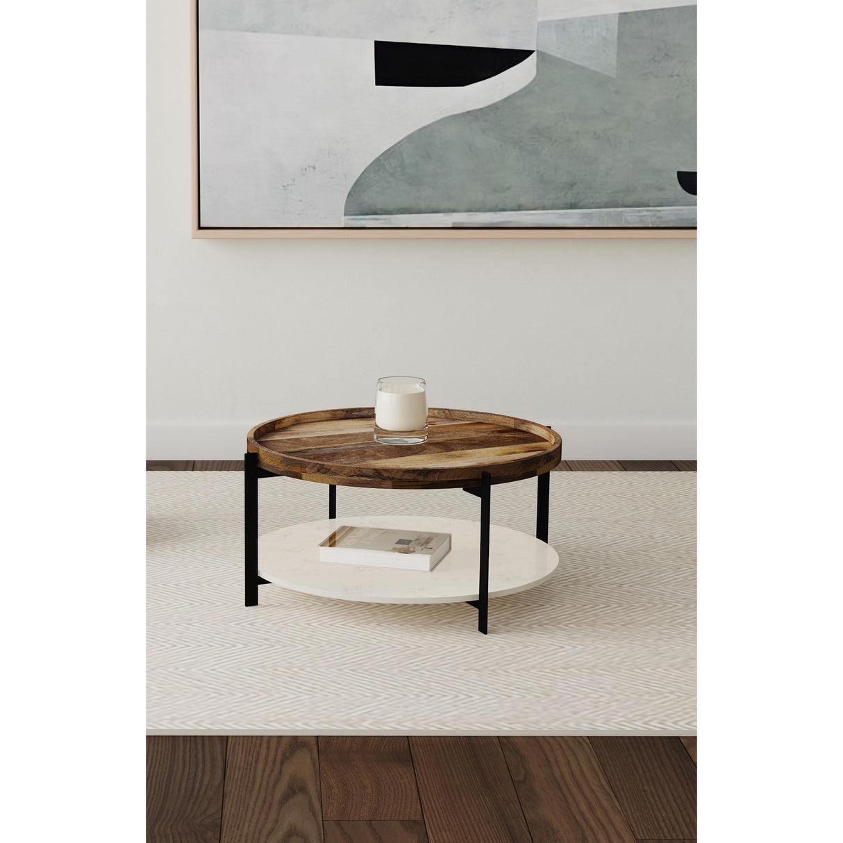  Coaster Furniture Adhvik 721888 Round Wood Top Marble Shelf Coffee Table - Natural IMAGE 2