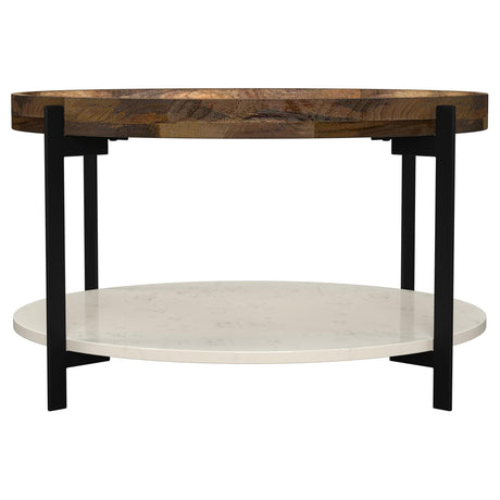  Coaster Furniture Adhvik 721888 Round Wood Top Marble Shelf Coffee Table - Natural IMAGE 3