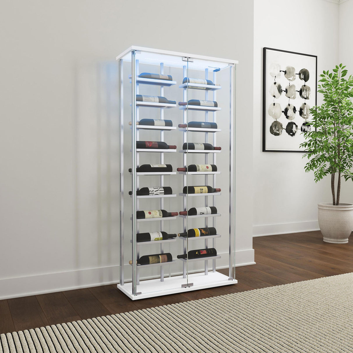  Coaster Furniture Montara 182037 Tempered Glass Wine Storage LED Curio Cabinet - Chrome IMAGE 3