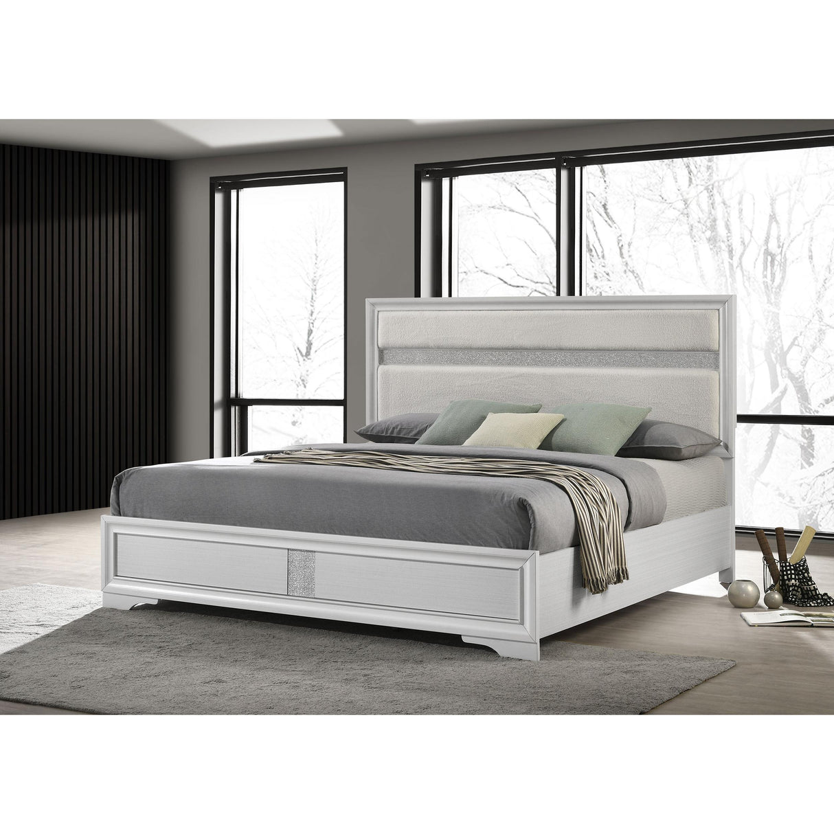  Coaster Furniture Miranda 205110KE 54-inch Upholstered Eastern King Panel Bed - White IMAGE 2