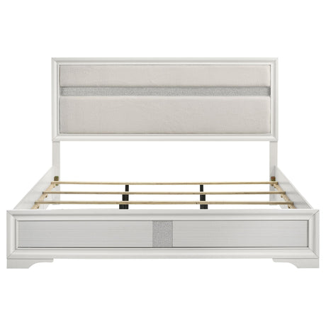  Coaster Furniture Miranda 205110KE 54-inch Upholstered Eastern King Panel Bed - White IMAGE 4