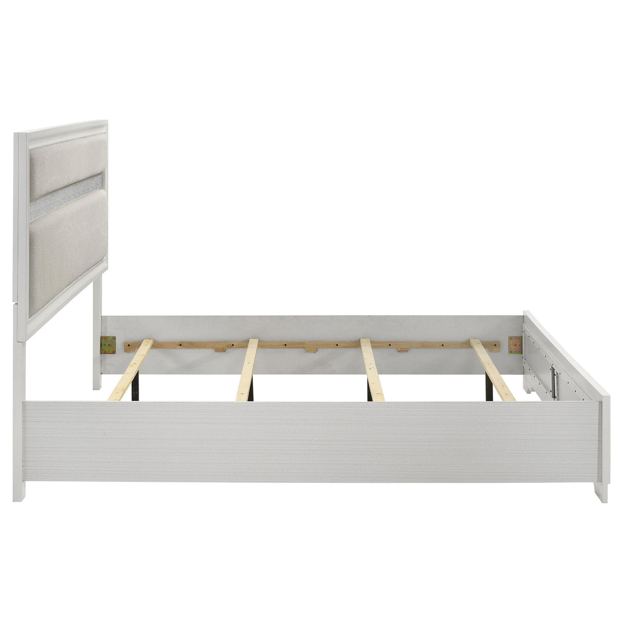  Coaster Furniture Miranda 205110KE 54-inch Upholstered Eastern King Panel Bed - White IMAGE 6
