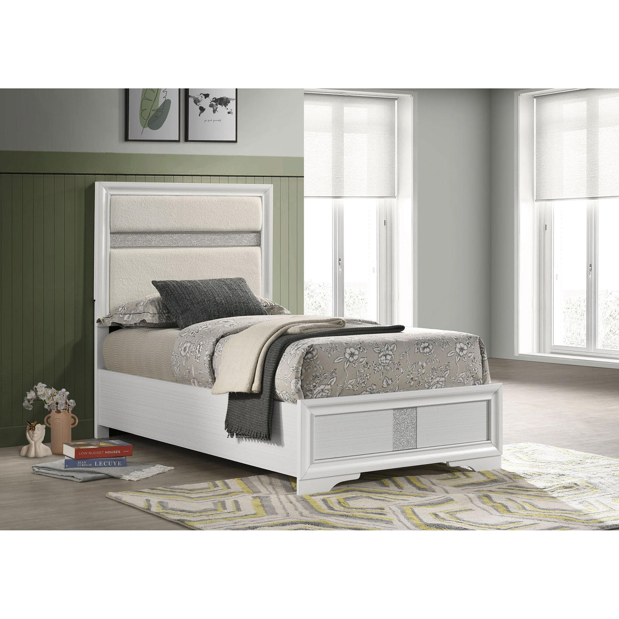 Coaster Furniture Miranda 205110T 54-inch Upholstered Twin Panel Bed - White IMAGE 2