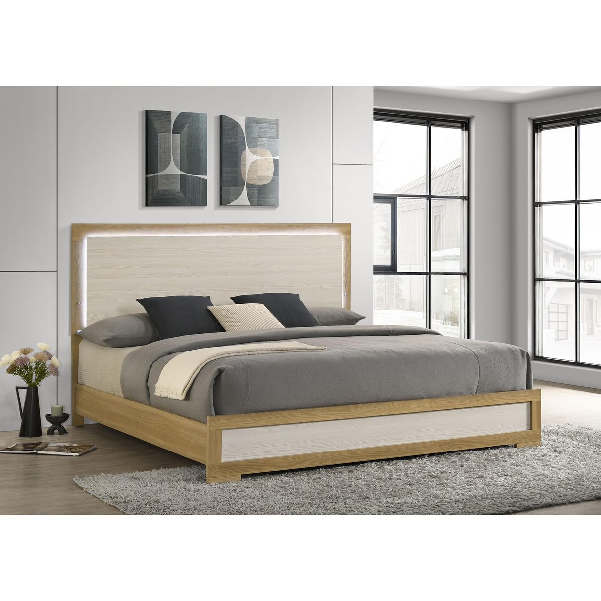  Coaster Furniture Hyland 215651KE Eastern King Panel Bed LED Headboard - Natural IMAGE 2