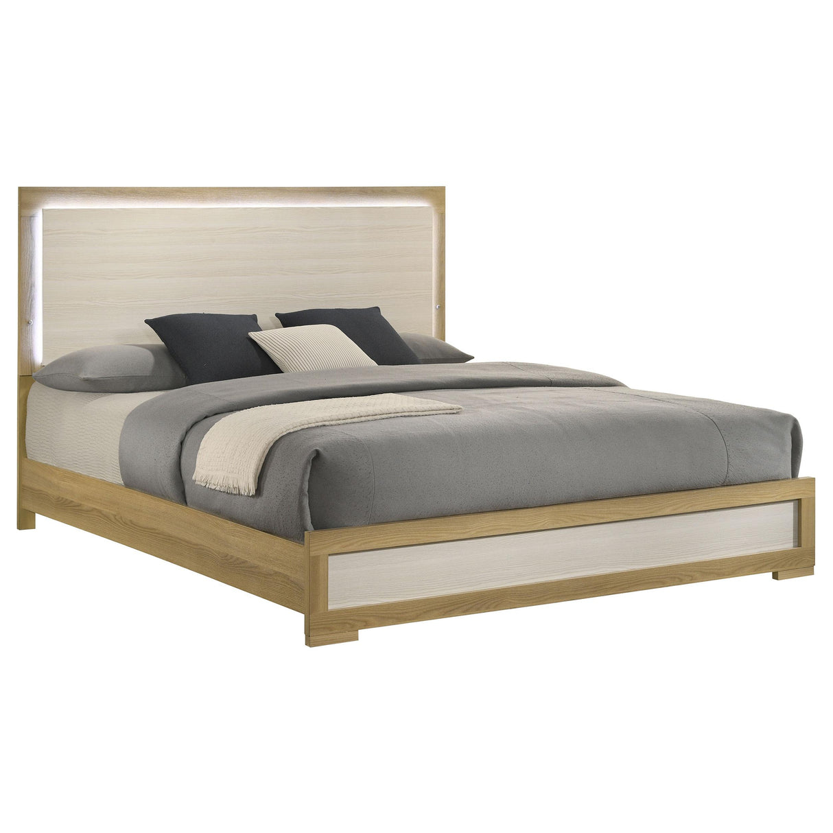  Coaster Furniture Hyland 215651KE Eastern King Panel Bed LED Headboard - Natural IMAGE 3