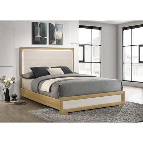  Coaster Furniture Hyland 215651Q Wood Queen LED Panel Bed - Natural and White IMAGE 2