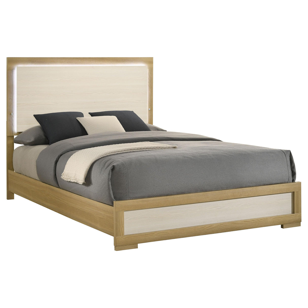  Coaster Furniture Hyland 215651Q Wood Queen LED Panel Bed - Natural and White IMAGE 3