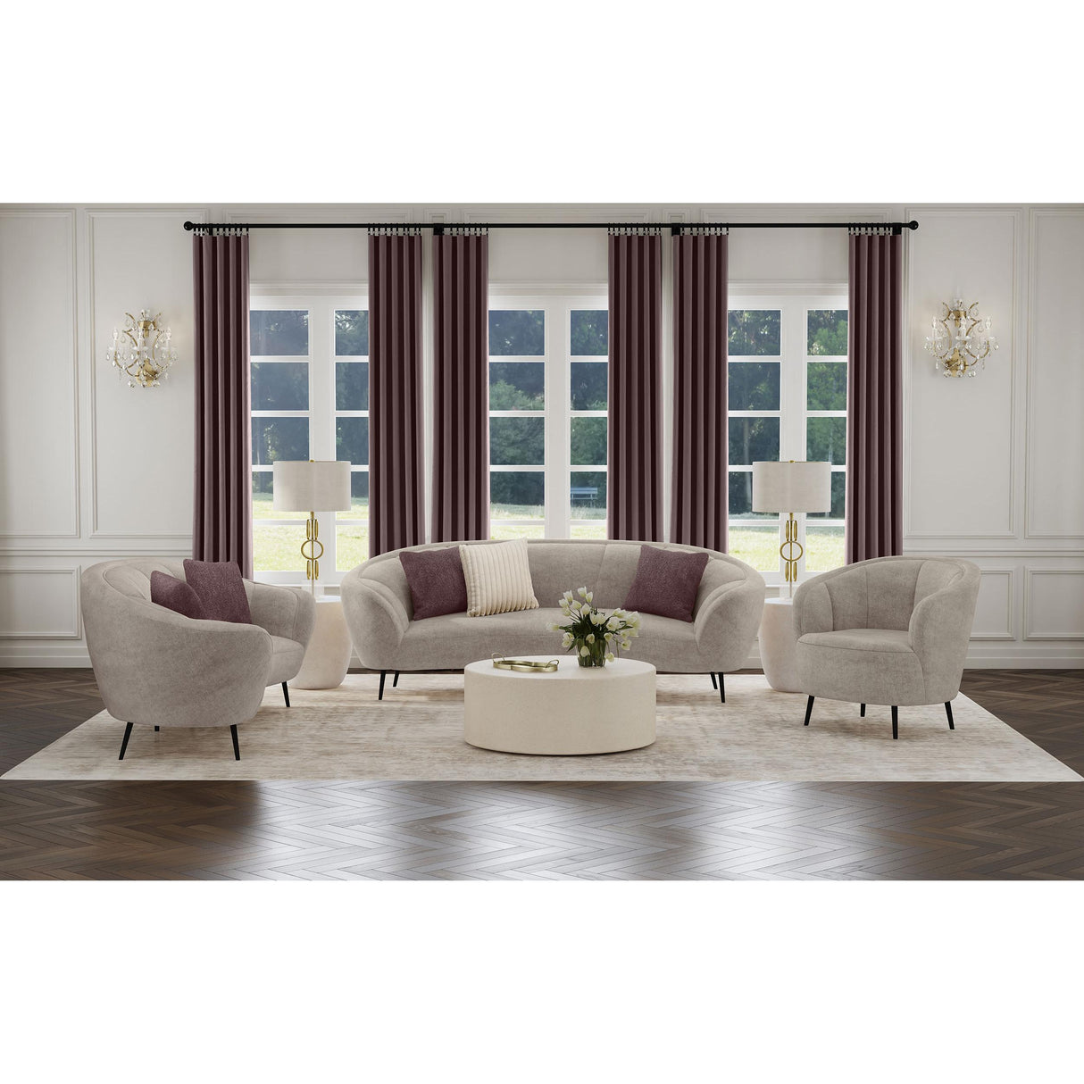  Coaster Furniture Ellorie 504837 Upholstered Channel Back Curved Sofa - Beige IMAGE 9