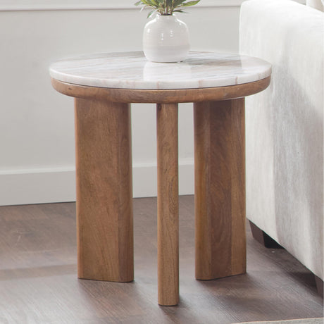  Steve Silver Furniture Sidney SD200NHRE Brown Marble Top Round End Table IMAGE 5