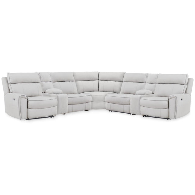  Signature Design by Ashley Social Pointe PC98802S34 7 pc Reclining Sectional with Storage Consoles IMAGE 1