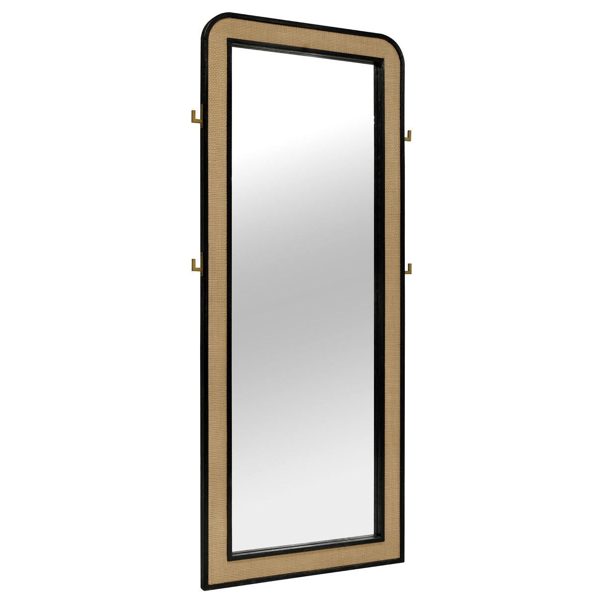  Coaster Furniture Arini 224339 Cane Weave Full Length Standing Floor Mirror - Black IMAGE 1