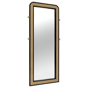  Coaster Furniture Arini 224339 Cane Weave Full Length Standing Floor Mirror - Black IMAGE 1