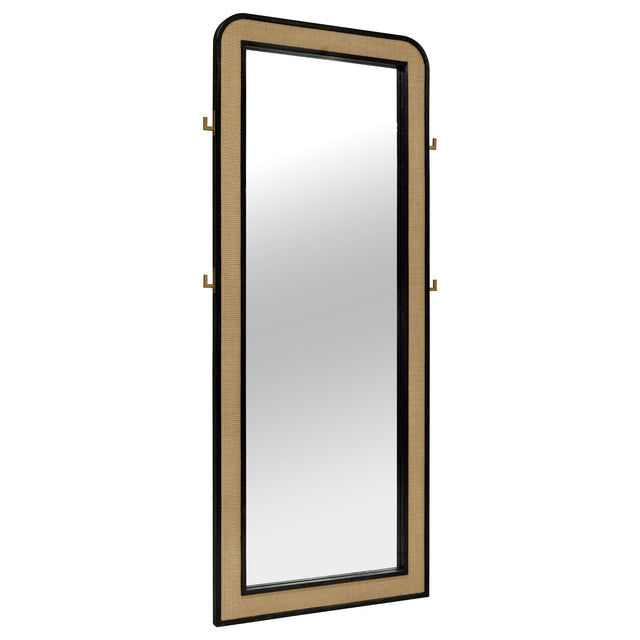  Coaster Furniture Arini 224339 Cane Weave Full Length Standing Floor Mirror - Black IMAGE 1