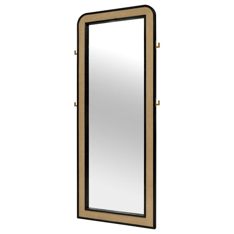  Coaster Furniture Arini 224339 Cane Weave Full Length Standing Floor Mirror - Black IMAGE 3