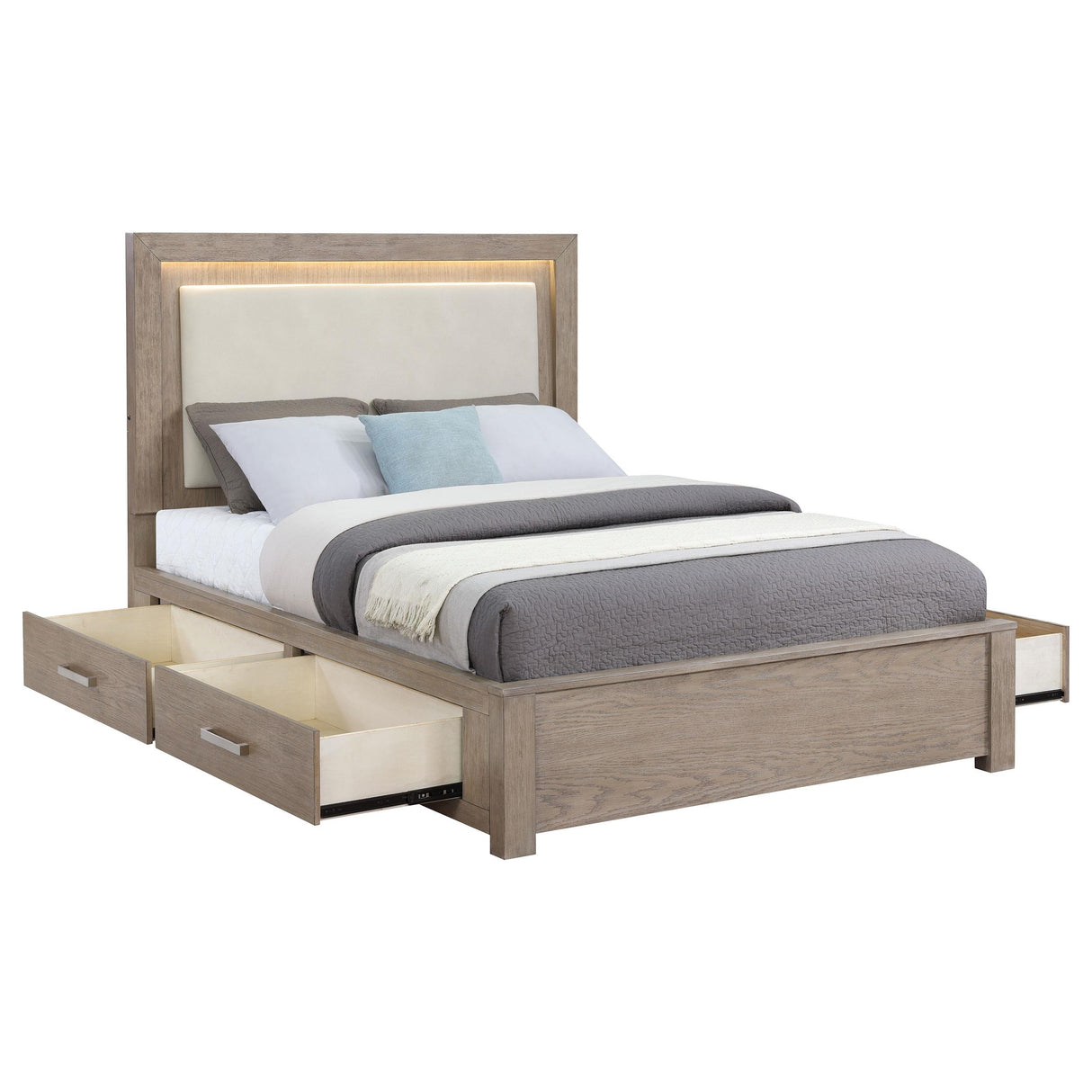  Coaster Furniture Kenora 224850Q 56-inch Queen LED Storage Bed - Barley Brown IMAGE 4