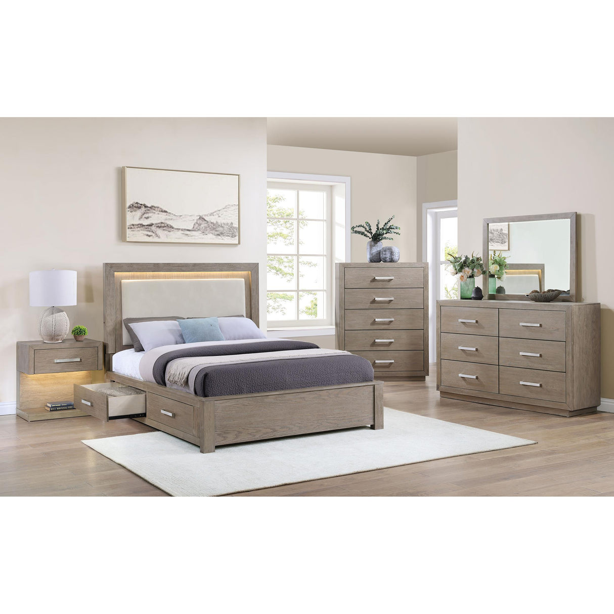  Coaster Furniture Kenora 224850KE 56-inch Eastern King LED Storage Bed - Barley Brown IMAGE 10