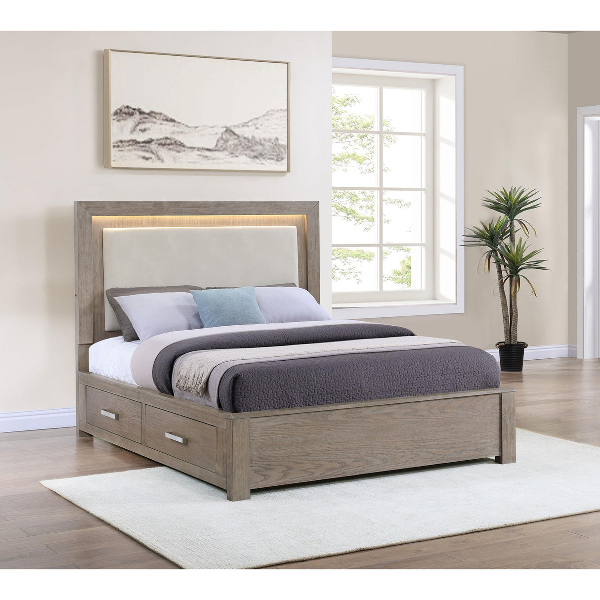  Coaster Furniture Kenora 224850KE 56-inch Eastern King LED Storage Bed - Barley Brown IMAGE 8