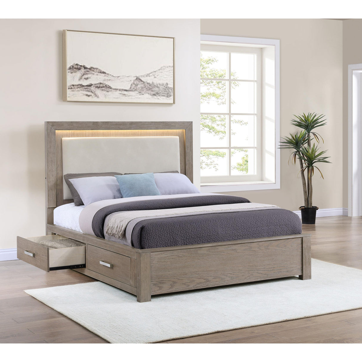 Coaster Furniture Kenora 224850KW 56-inch California King LED Storage Bed - Barley Brown IMAGE 9