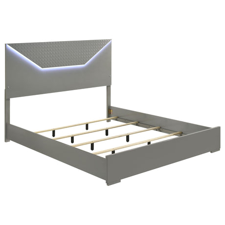  Coaster Furniture Ives 224971KE Eastern King Panel Bed LED Headboard - Grey High Gloss IMAGE 1