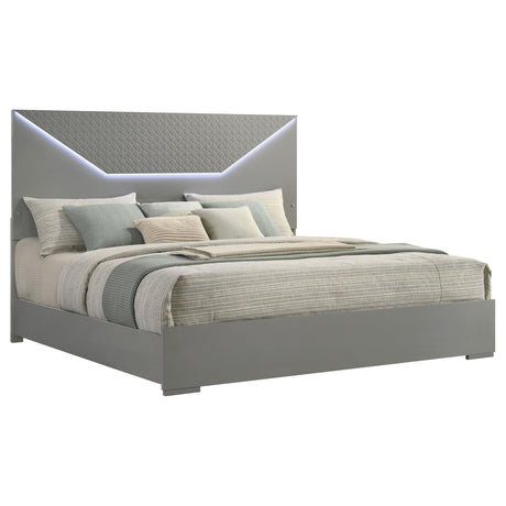  Coaster Furniture Ives 224971KE Eastern King Panel Bed LED Headboard - Grey High Gloss IMAGE 2