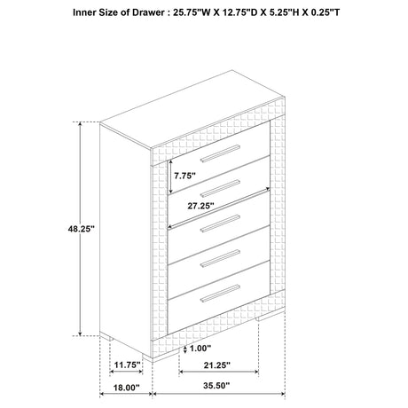  Coaster Furniture Ives 224975 5-Drawer Bedroom Chest of Drawers - Grey High Gloss IMAGE 10
