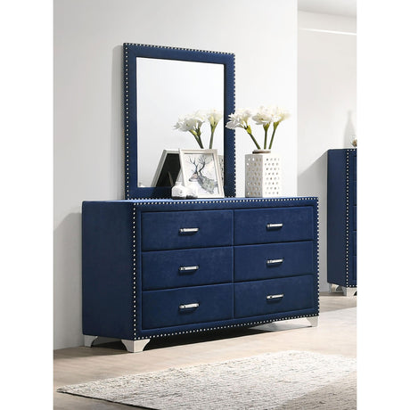  Coaster Furniture Melody 223373M 6-Drawer Upholstered Dresser with Mirror - Pacific Blue IMAGE 2
