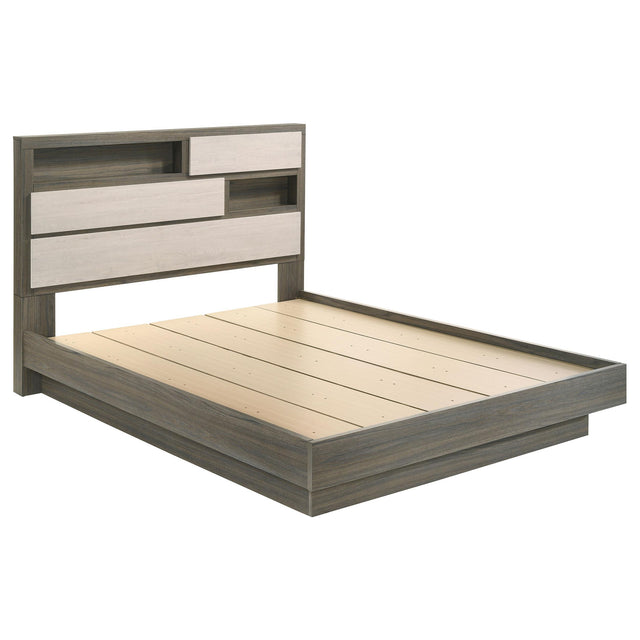  Coaster Furniture Fenwick 224981Q Queen Bed Bookcase Headboard - Grey Oak IMAGE 1