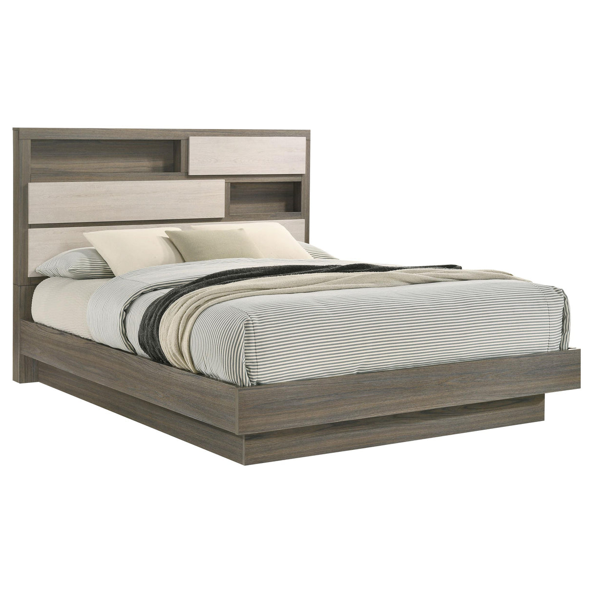  Coaster Furniture Fenwick 224981Q Queen Bed Bookcase Headboard - Grey Oak IMAGE 2