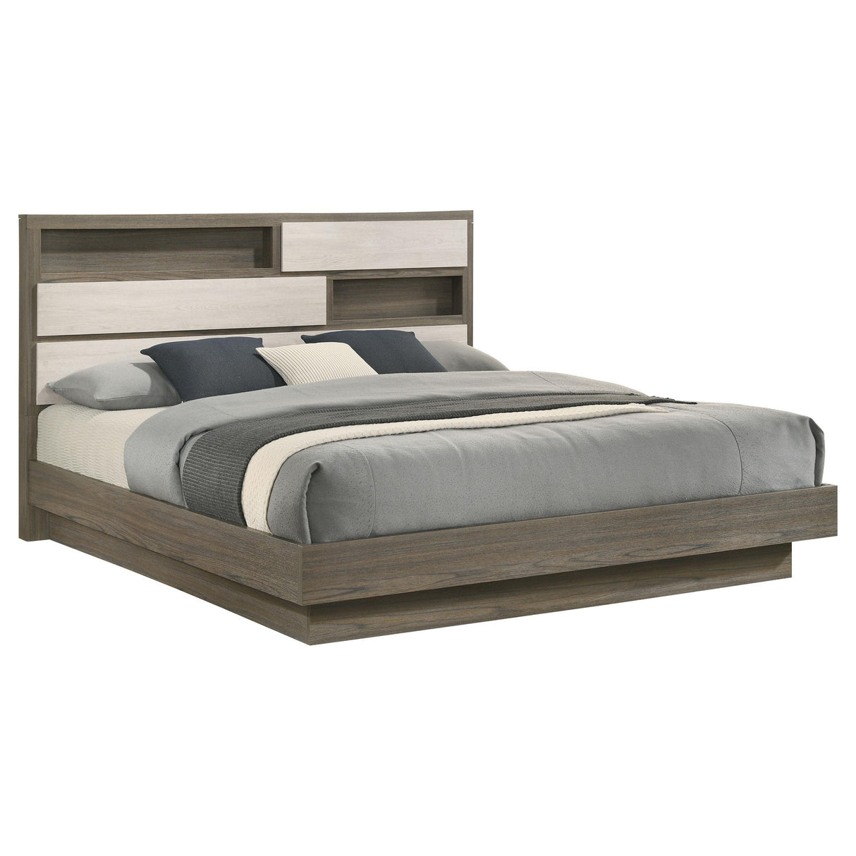  Coaster Furniture Fenwick 224981KE Eastern King Bed Bookcase Headboard - Grey Oak IMAGE 2