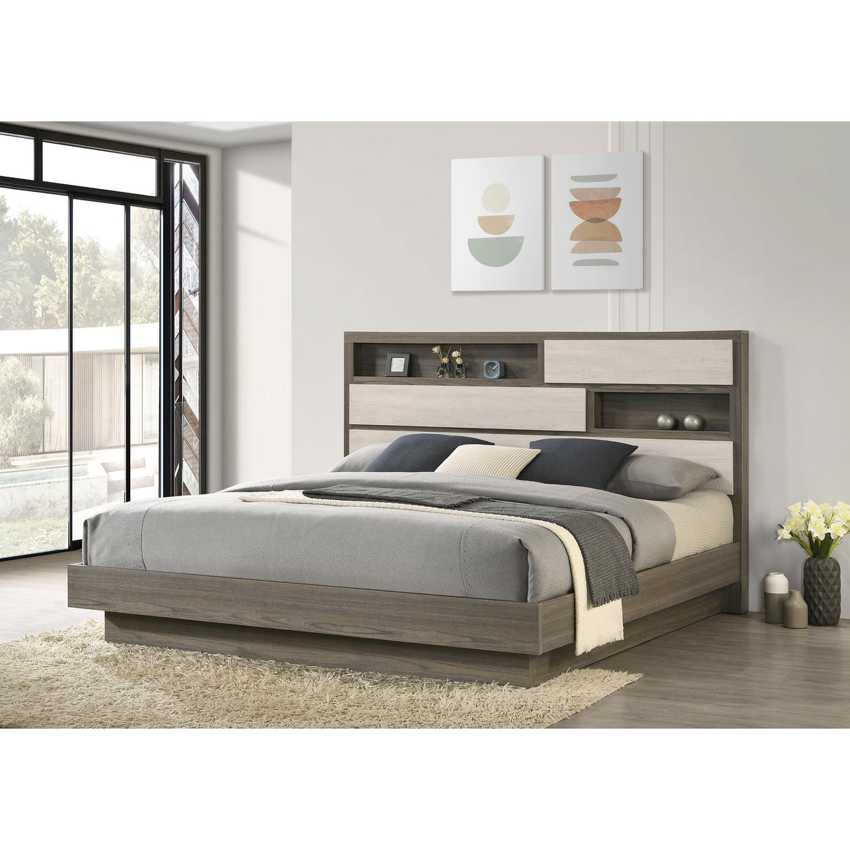  Coaster Furniture Fenwick 224981KE Eastern King Bed Bookcase Headboard - Grey Oak IMAGE 6