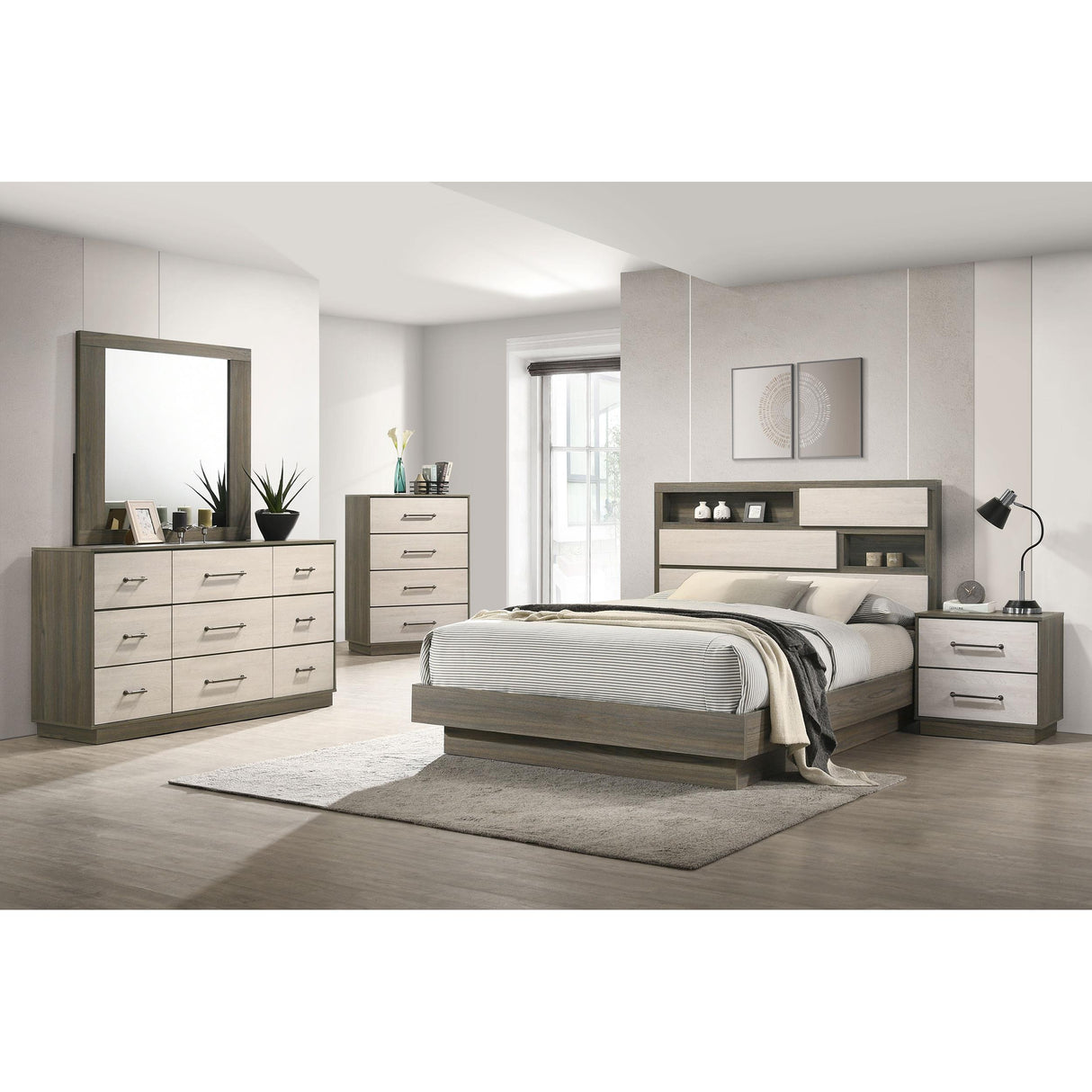  Coaster Furniture Fenwick 224981KE Eastern King Bed Bookcase Headboard - Grey Oak IMAGE 7
