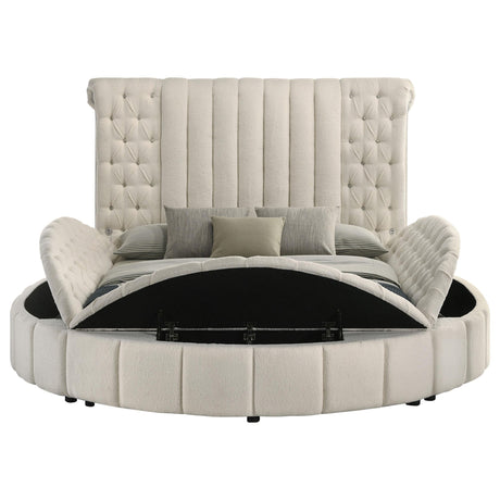  Coaster Furniture Sonya 360111Q Upholstered Queen Round Storage Bed - Ivory IMAGE 5