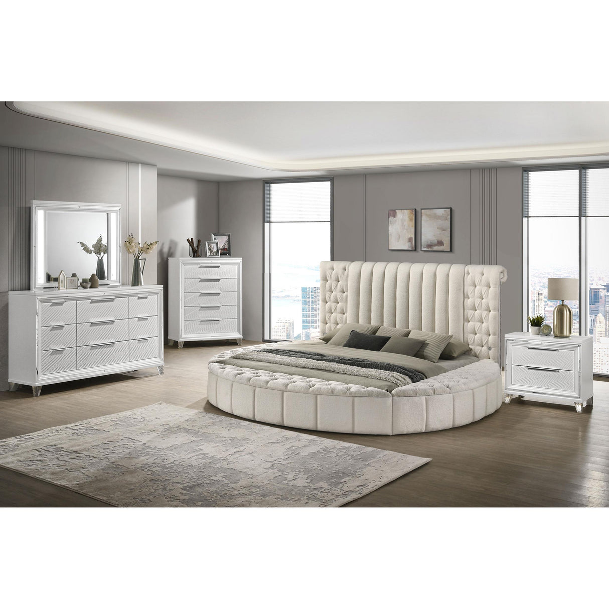  Coaster Furniture Sonya 360111KE Upholstered Eastern King Round Storage Bed - Ivory IMAGE 7