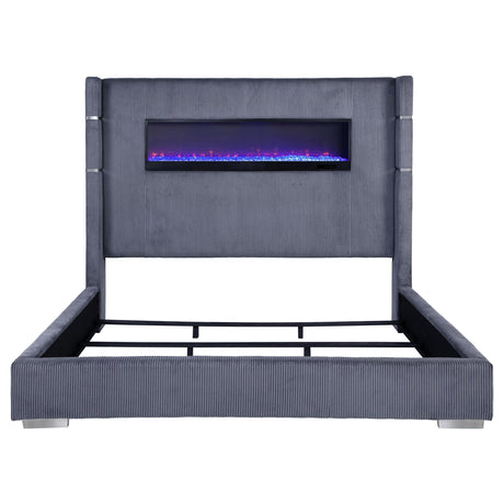  Coaster Furniture Tisdall 306030KE Upholstered Eastern King Flame Visualizer Bed - Grey IMAGE 3