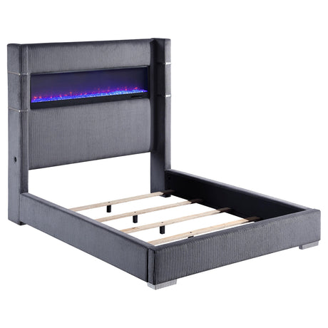  Coaster Furniture Tisdall 306030KW Upholstered Cal King Flame Visualizer Bed - Grey IMAGE 1