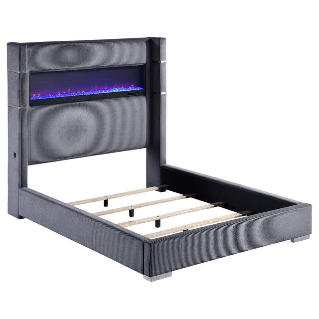  Coaster Furniture Tisdall 306030KW Upholstered Cal King Flame Visualizer Bed - Grey IMAGE 1