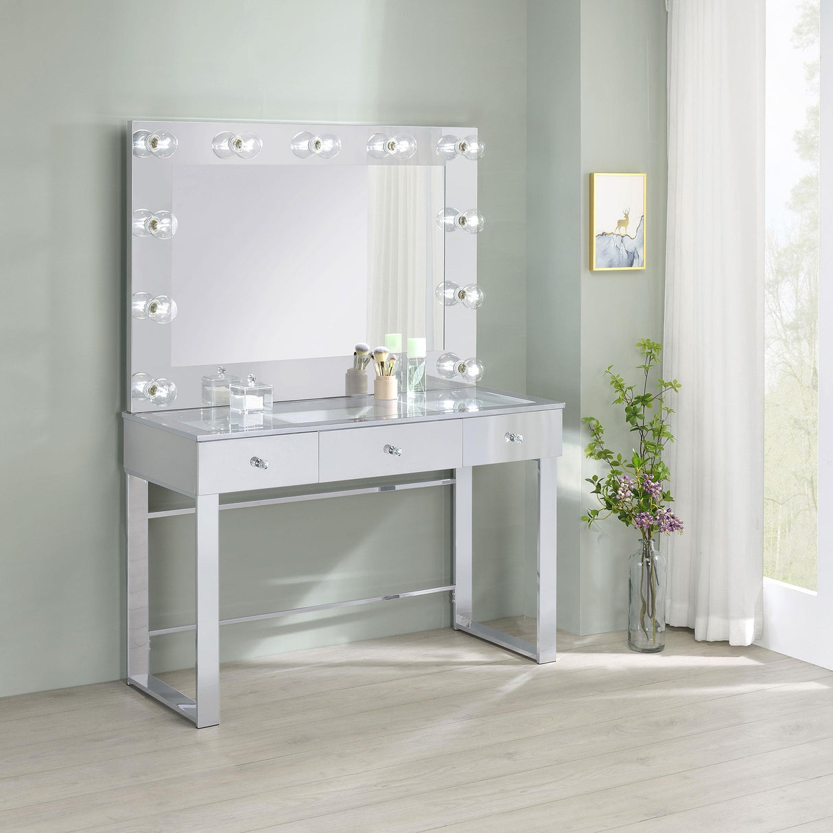  Coaster Furniture Umbridge 935934 3-Drawer Vanity Set with Lighting - Chrome and White IMAGE 4
