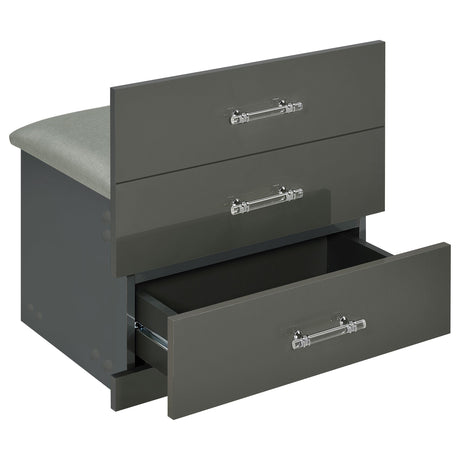  Coaster Furniture Danbury 930210 3-Drawer Makeup Vanity & Stool - Set Grey High Gloss IMAGE 14