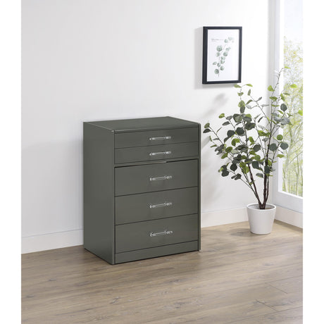  Coaster Furniture Danbury 930210 3-Drawer Makeup Vanity & Stool - Set Grey High Gloss IMAGE 15