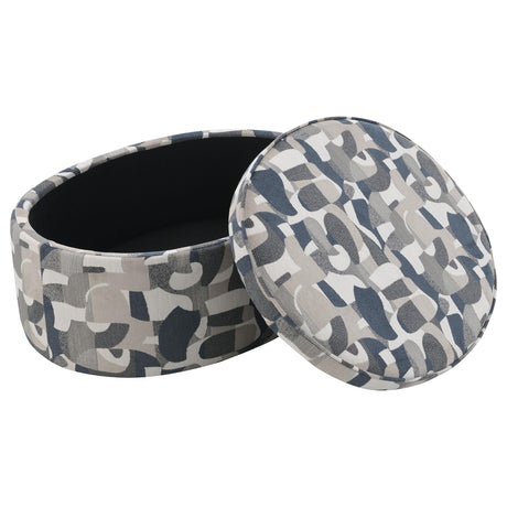  Coaster Furniture Tomkins 509674 Oval Upholstered Storage Ottoman - Indigo Blue IMAGE 2