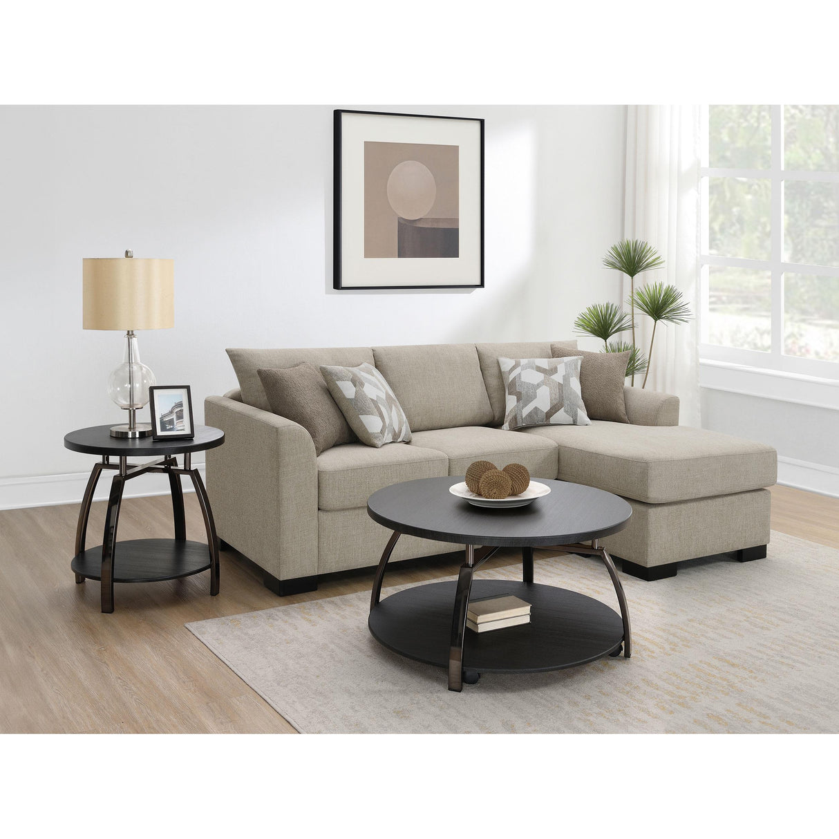  Coaster Furniture Storey 504778 Upholstered Sleeper Sectional Chaise Sofa - Camel IMAGE 13
