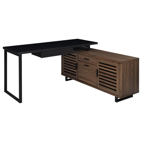  Coaster Furniture Maddox 801861 60-inch L-Shape Office Computer Desk - Black and Walnut IMAGE 1