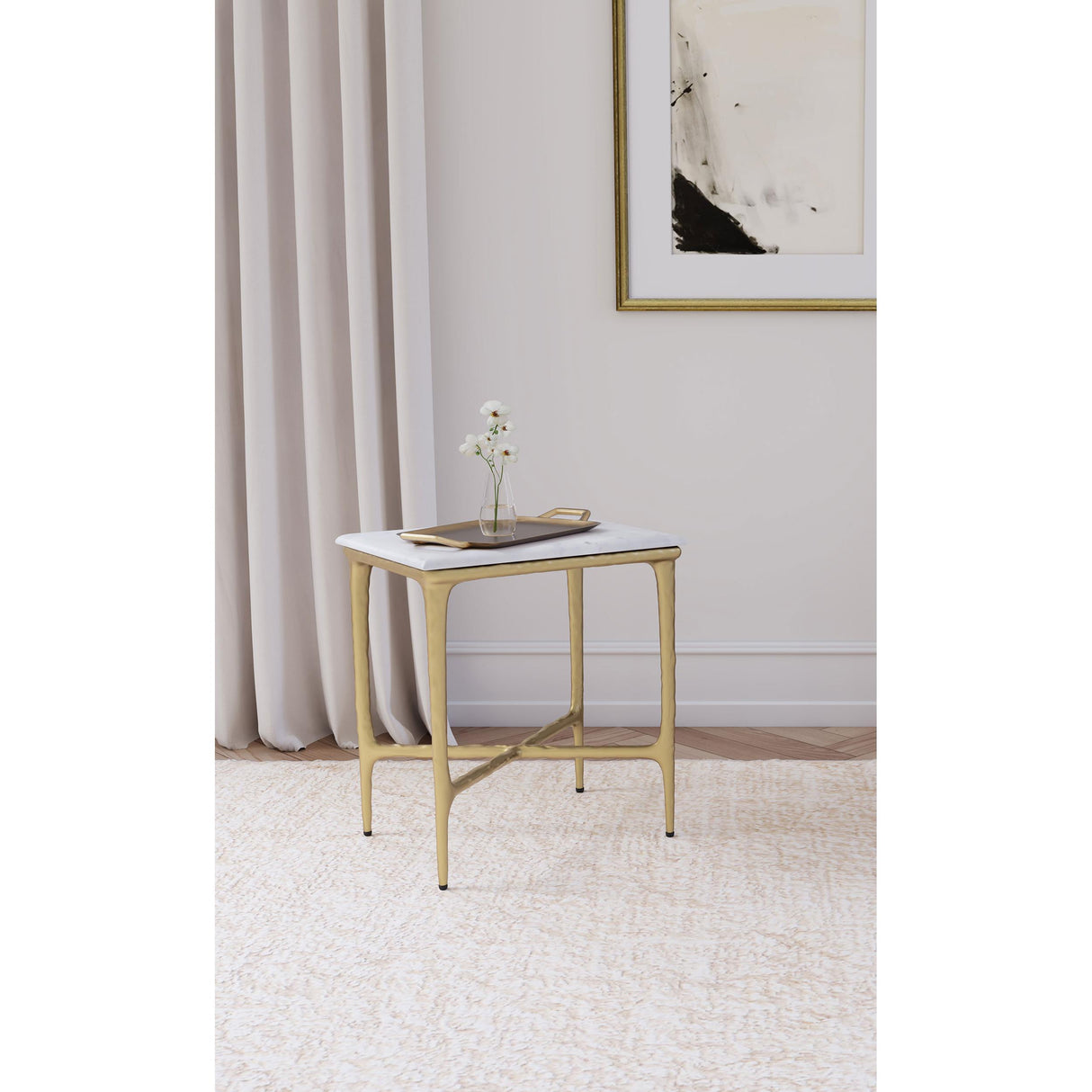  Coaster Furniture Baldwin 930091 Rectangular Marble Top Side Table - White and Gold IMAGE 5