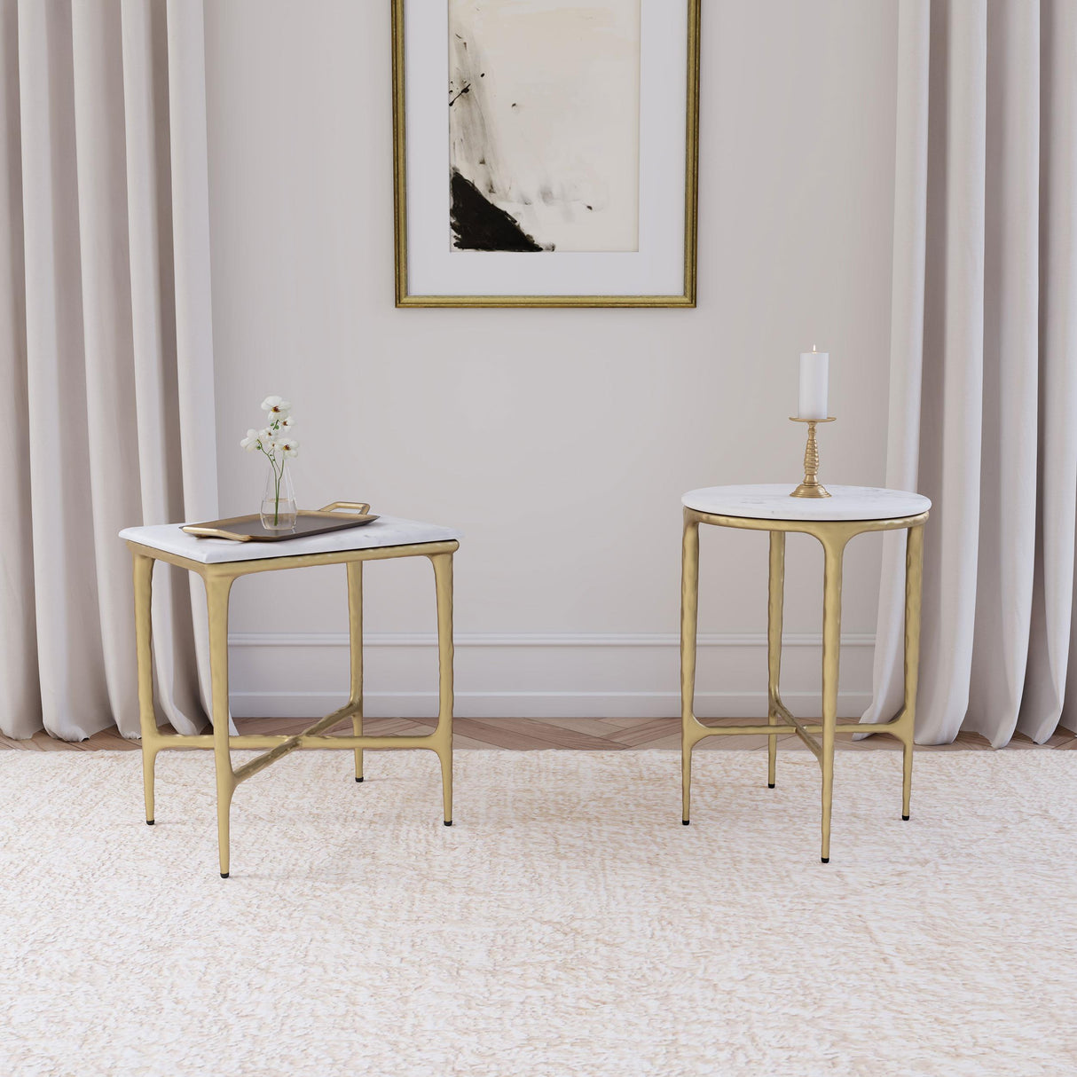  Coaster Furniture Baldwin 930091 Rectangular Marble Top Side Table - White and Gold IMAGE 6